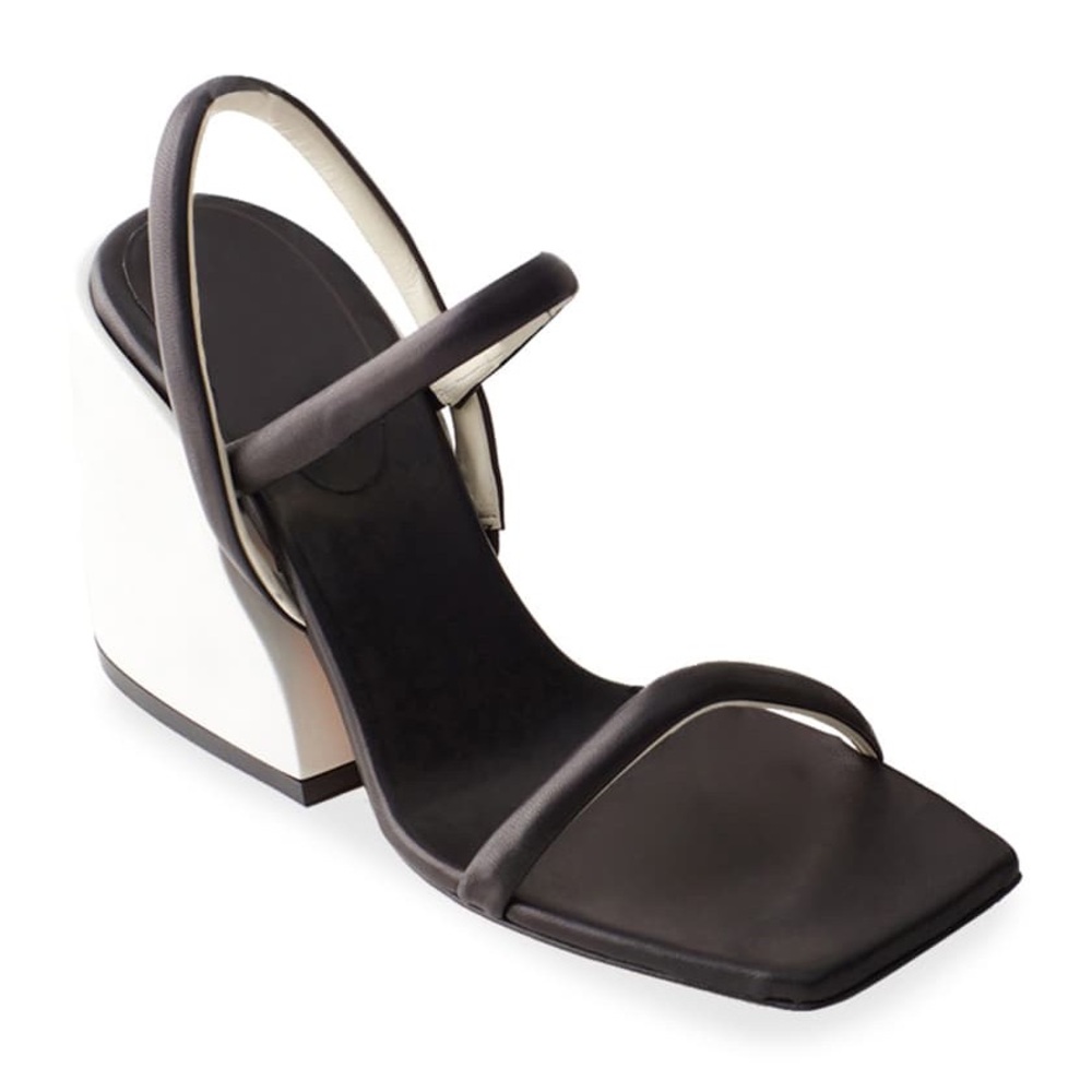 Tibi “Miko Glove” Gray and Cream Chunky Heeled, Slingback Sandals